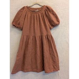 Universal Thread Womens Small Rust Brown Dress Short‎ Puff Sleeve Smocked Neck